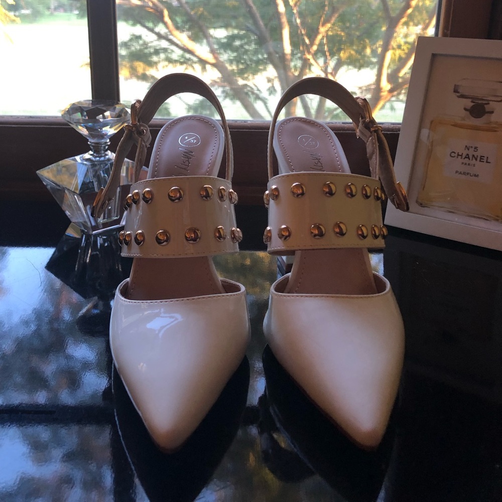 Stud white heels